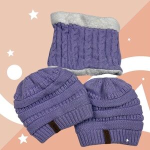 Cozy Purple Knit Kids Hat and Scarf Set